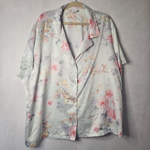 APT 9 Floral Pajama Set Sz 3x 2 Piece Shorts Button Up Short Sleeve Pink Blue - Picture 1 of 8